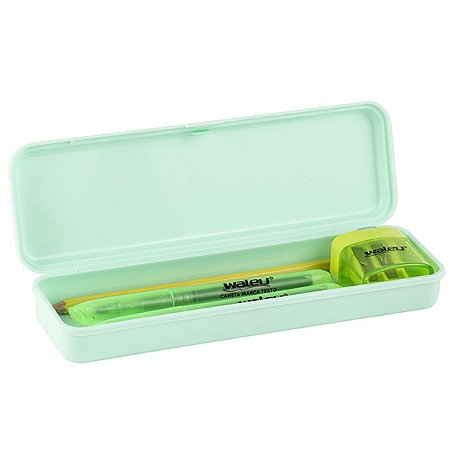 Estojo Plastico Verde Pastel Waleu
