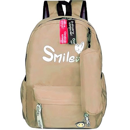 MOCHILA JUVENIL HAPPY SMILE BEGE