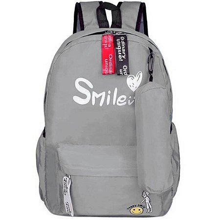 MOCHILA JUVENIL HAPPY SMILE CINZA