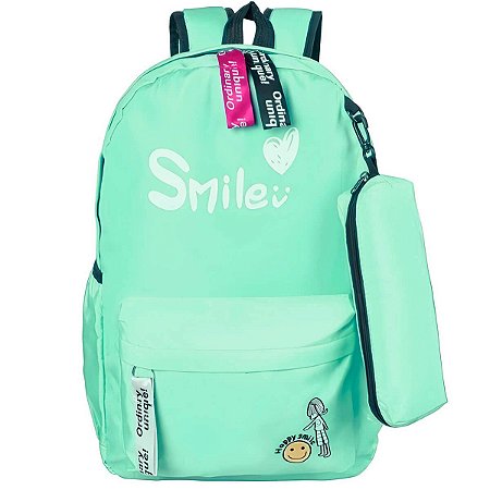 MOCHILA JUVENIL HAPPY SMILE VERDE PASTEL
