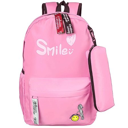 MOCHILA JUVENIL HAPPY SMILE ROSA ESCURO
