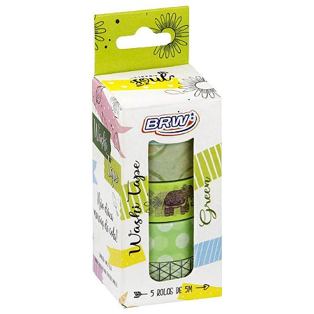 FITA ADESIVA WASHI TAPE GREEN C/5 BRW