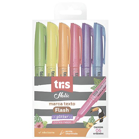 MARCA TEXTO GLITTER FLASH 6 CORES TRIS