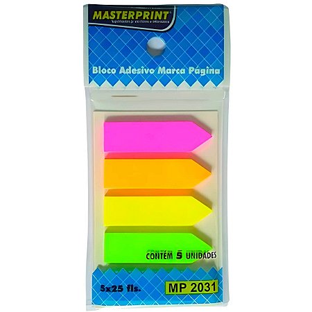 BLOCO ADESIVO MARCA PAGINA SETA NEON 5 CORES MP2031 MASTERPRINT
