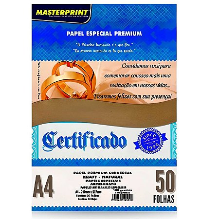 PAPEL ESPECIAL KRAFT A4 180G C/50 MASTERPRINT