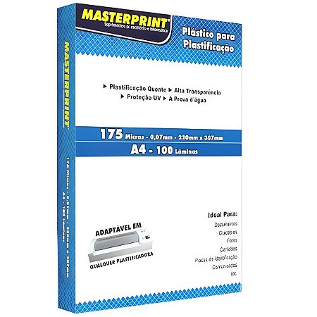 PLASTICO P/ PLASTIFICACAO A4 220X307 MM 0,07 175 MICRAS C/100 FOLHAS