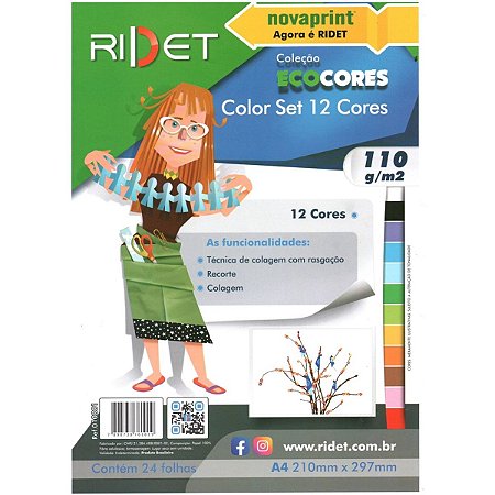 PAPEL COLOR SET ECOCORES A4 12 CORES 110g C/24 FLS RIDET