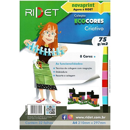 PAPEL CRIATIVO ECOCORES A4 8 CORES 75g C/32 FLS RIDET