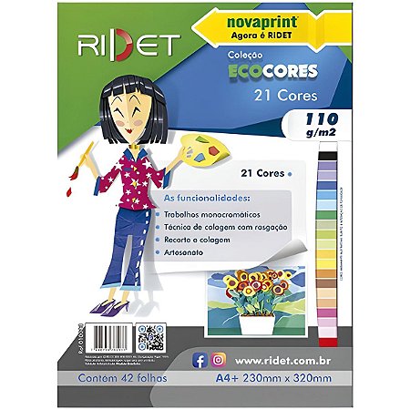 PAPEL CRIATIVO ECOCORES A4+ 21 CORES 110g C/42 FLS RIDET