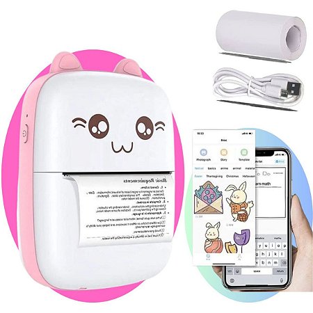 MINI IMPRESSORA TERMICA GATO ROSA
