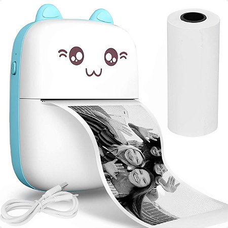 MINI IMPRESSORA TERMICA GATO AZUL
