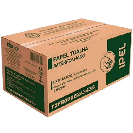 PAPEL INTERFOLHA EXTRA LUXO 2DB 100% 22,5X20,5 34G C/2000 FOLHA SIMPLES T2FS000E2434-35 IPEL