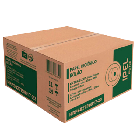 PAPEL HIGIENICO ROLAO 10X300MT 100% CELULOSE FOLHA SIMPLES 17G HRFS019E0817-23 IPEL