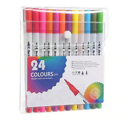 CANETA PONTA DUPLA BRANCA 24 CORES 001-24 COLOURS
