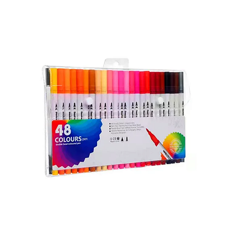 CANETA PONTA DUPLA BRANCA 48 CORES 001-48 COLOURS