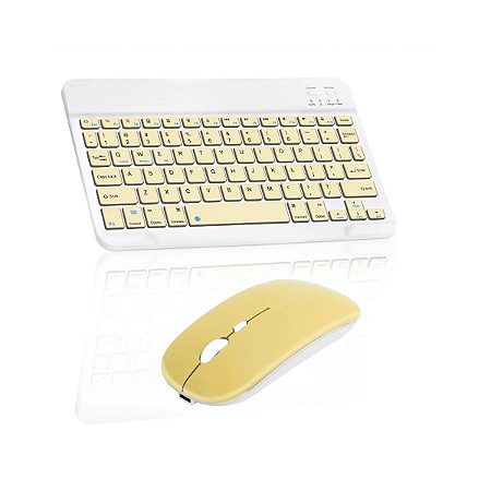 KIT TECLADO+MOUSE S/FIO BLUETOOTH RECARREGAVEL AMARELO