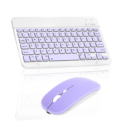 KIT TECLADO+MOUSE S/FIO BLUETOOTH RECARREGAVEL ROXO