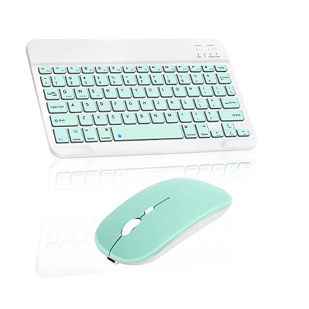 KIT TECLADO+MOUSE S/FIO BLUETOOTH RECARREGAVEL VERDE