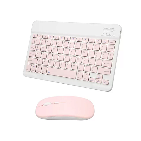KIT TECLADO+MOUSE S/FIO BLUETOOTH RECARREGAVEL ROSA