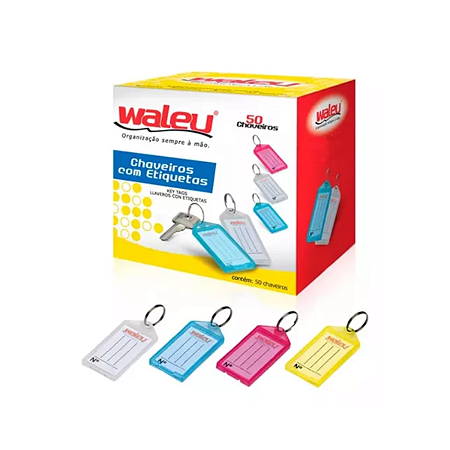 CHAVEIRO PLASTICO C/ ETIQUETA CORES SORTIDAS WALEU C/50