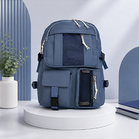 MOCHILA JUVENIL C/BOLSO AZUL ESCURO