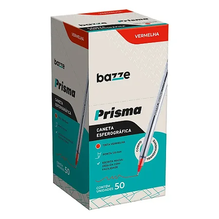 CANETA ESFEROGRAFICA PRISMA 1.0 VERMELHO CAIXA C/50 UN BAZZE