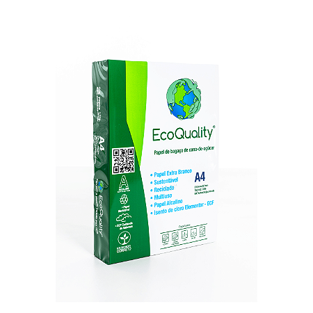 PAPEL SULFITE A4 BRANCO 75G C/500 FOLHAS ECOLOGICO ECOQUALITY