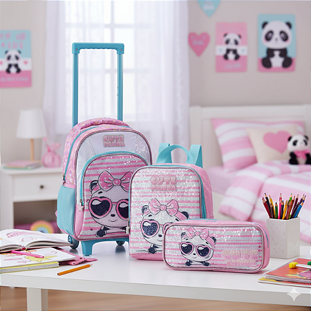 KIT ESCOLAR INFANTIL MOCHILA DE RODINHAS, LANCHEIRA E ESTOJO