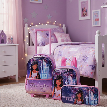 Kit Escolar Infantil Mochila De Rodinhas, Lancheira E Estojo