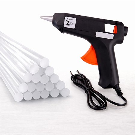 Pistola de Cola Quente Pequena Bivolt 110/220V + 10 Bastões Fino Uso Artesanato