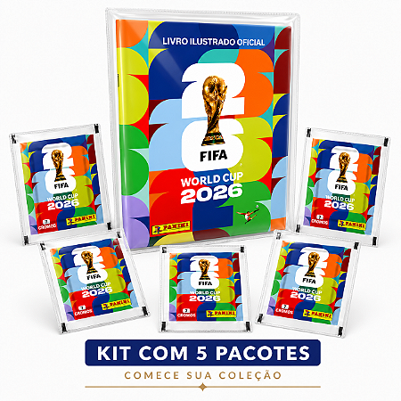 Álbum Copa 2026 Panini Oficial + Capa de Proteção + 5 Figurinhas Kit Colecionador FIFA World Cup 2026
