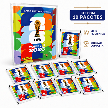 Álbum Copa 2026 Panini Oficial + Capa de Proteção + 10 Figurinhas Kit Colecionador FIFA World Cup 2026