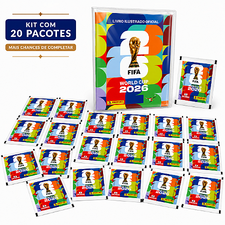 Álbum Copa 2026 Panini Oficial + Capa de Proteção + 20 Figurinhas Kit Colecionador FIFA World Cup 2026