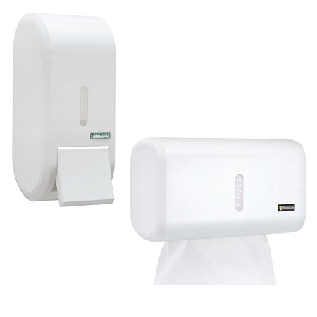 KIT DISPENSER INTERFOLHA URBAN + SABONETEIRA PARA SABONETE LÍQUIDO/ÁLCOOL BRANCA