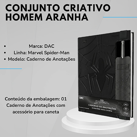 Caderno de Anotações Marvel Homem-Aranha com Acessório para Caneta Original