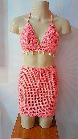 Conjunto saia  cropped top de crochê