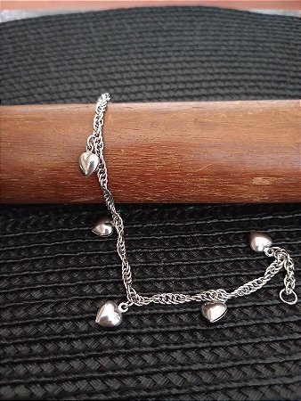 Pulseira Feminina aço  inox - Corações