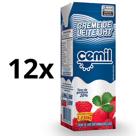 Caixa com 12x Creme de Leite Cemil 20% de Gordura 1,03kg