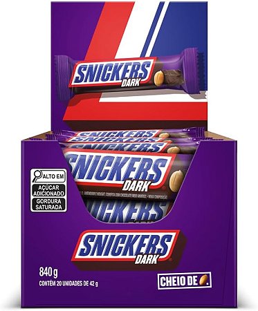 Chocolate Snickers Dark com 20 unidades de 42gr