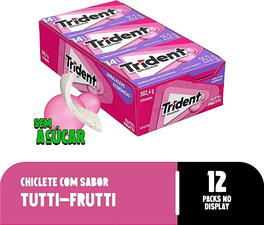 Chiclete Trident 14s com 12 unidades Sabor: Tutti Frutti