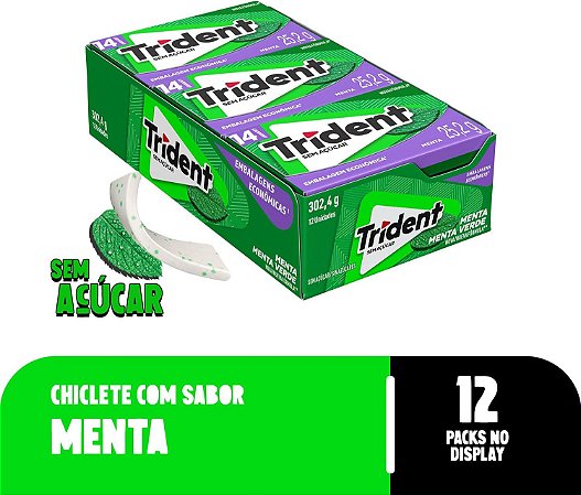 Chiclete Trident 14s com 12 unidades Sabor: Menta