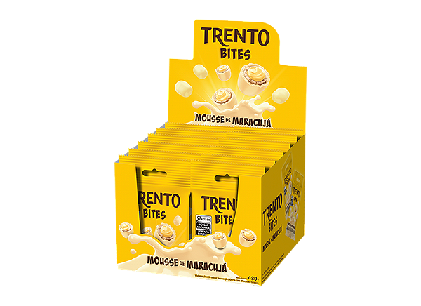 Chocolate Wafer Peccin Trento Bites com 12 unidades de 40gr Sabor: Mousse de Maracujá