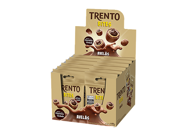 Chocolate Wafer Peccin Trento Bites com 12 unidades de 40gr Sabor: Avelãs