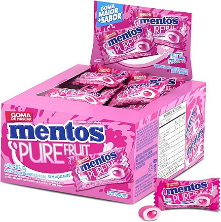 Chiclete Mentos Pure Fruit Monopeça Sem Açúcar 60 unidades Sabor: Tutti Frutti