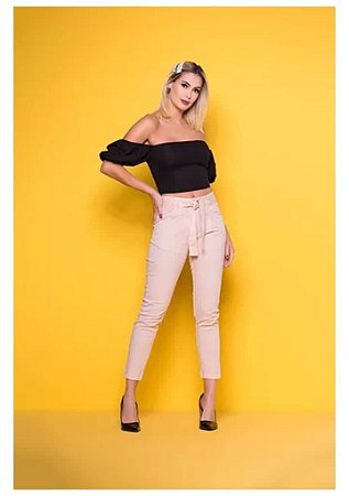 Calça Feminina Creme Clochard Com Cinto