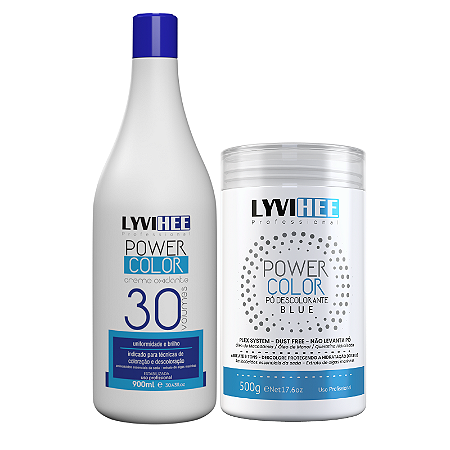 Kit Pó descolorante Power color blue 500g+Creme Revelador ox de 30vol