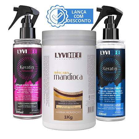 Combo Lança Mascara de Mandioca 1k +Reconstrutor 200ml+Liso Mágico 200ml