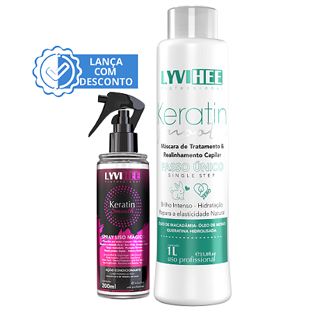 Kit Promocional Realinhamento Térmico Keratin Smooth Zero 1L+Spray Liso Mágico 14 benefícios keratin Smooth 200ml