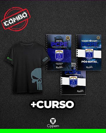 COMBO 5 EM 1 | APOSTILA + CADERNO DE QUESTÕES + VADE MECUM + CURSO + CAMISA - PCPE