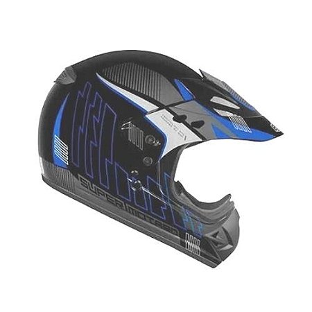 CAPACETE SUPER MOTARD GRAVITY 58 PRETO E AZUL COM VISEIRA